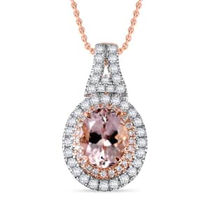 Certified & Appraised Luxoro AAA Pink Morganite and G-H I2 Diamond 2.35 ctw Double Halo Pendant Necklace 20 Inches in 14K Rose Gold