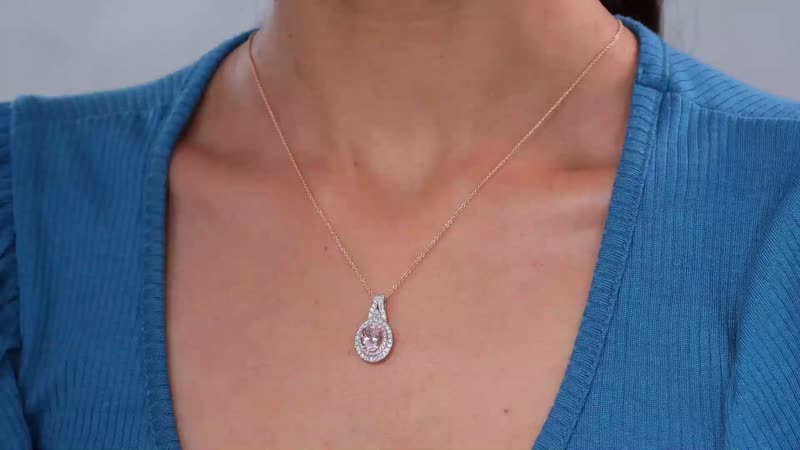 Certified & Appraised Luxoro AAA Pink Morganite and G-H I2 Diamond 2.35 ctw Double Halo Pendant Necklace 20 Inches in 14K Rose Gold
