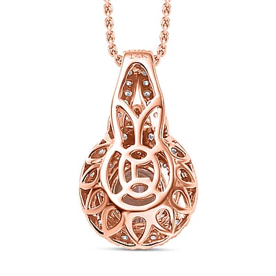 Certified & Appraised Luxoro AAA Pink Morganite and G-H I2 Diamond 2.35 ctw Double Halo Pendant Necklace 20 Inches in 14K Rose Gold