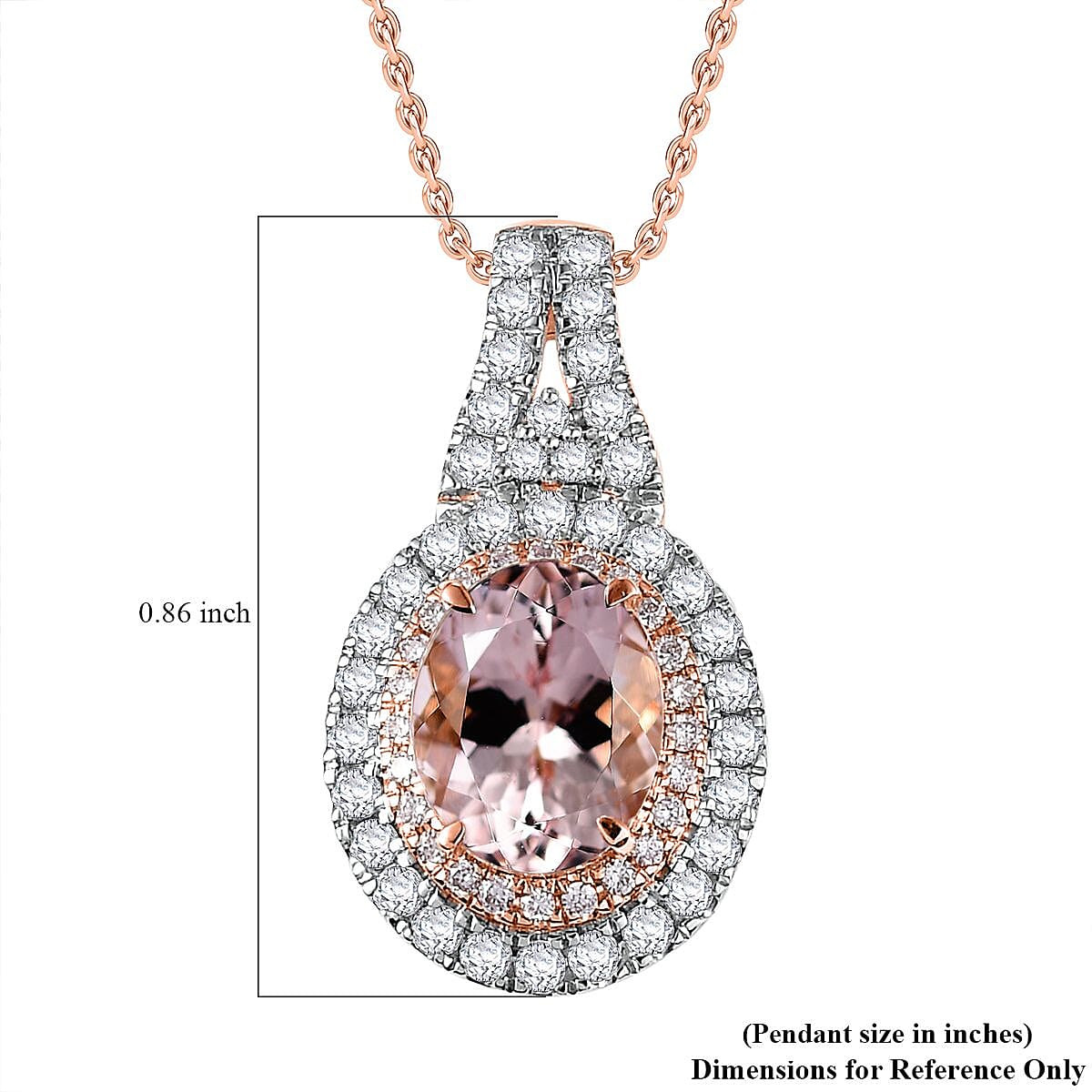 Certified & Appraised Luxoro AAA Pink Morganite and G-H I2 Diamond 2.35 ctw Double Halo Pendant Necklace 20 Inches in 14K Rose Gold
