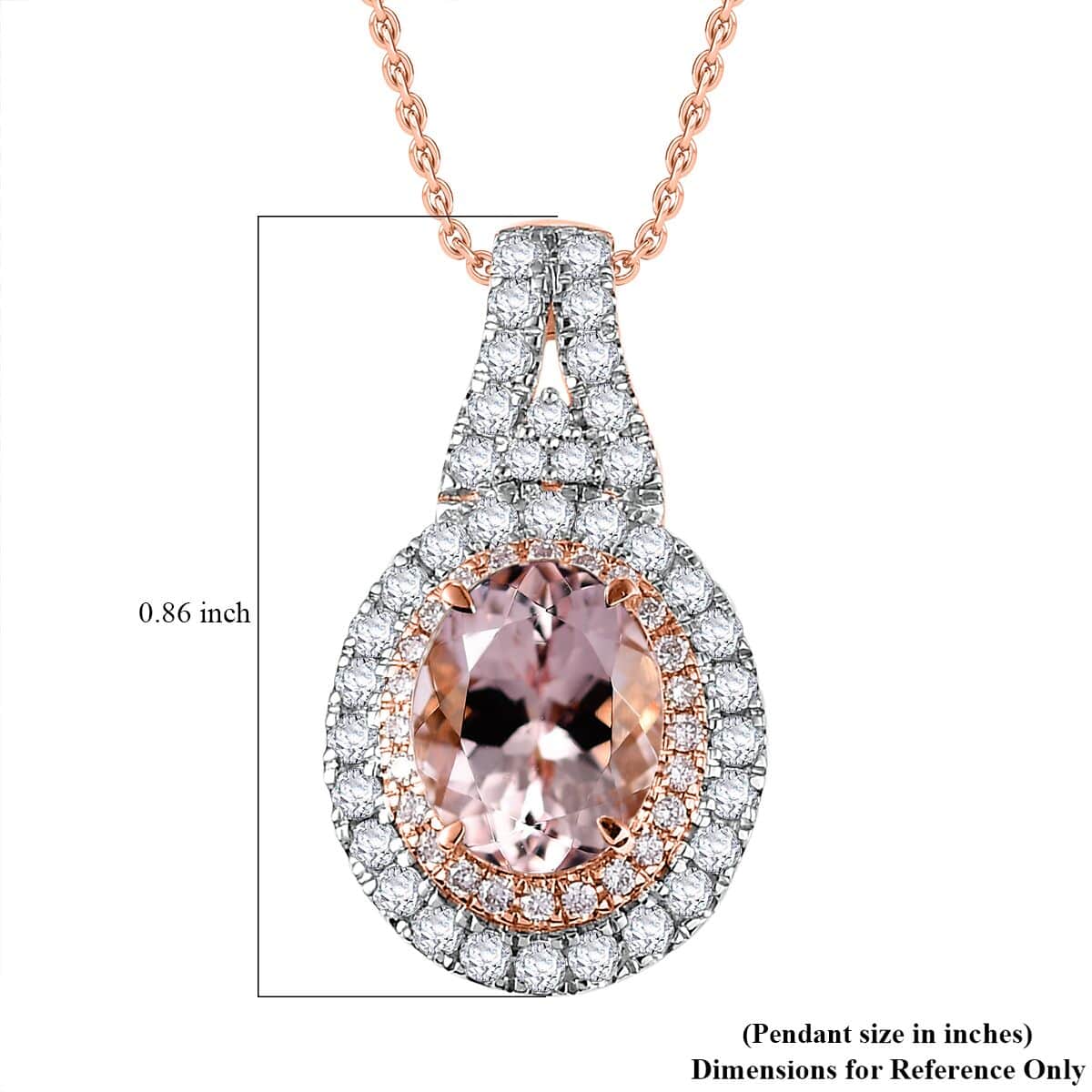 Certified & Appraised Luxoro AAA Pink Morganite and G-H I2 Diamond 2.35 ctw Double Halo Pendant Necklace 20 Inches in 14K Rose Gold image number 5