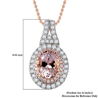 Certified & Appraised Luxoro AAA Pink Morganite and G-H I2 Diamond 2.35 ctw Double Halo Pendant Necklace 20 Inches in 14K Rose Gold