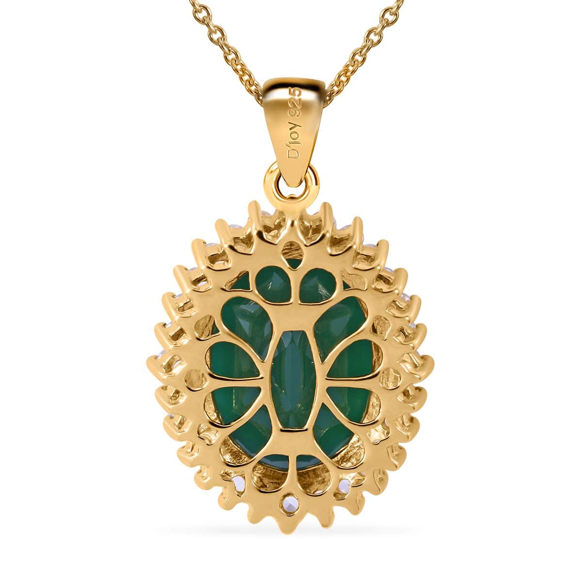 Verde Onyx 8.80 ctw Forest Bloom Pendant Necklace 18 Inches in Vermeil Yellow Gold Over Sterling Silver image number 3