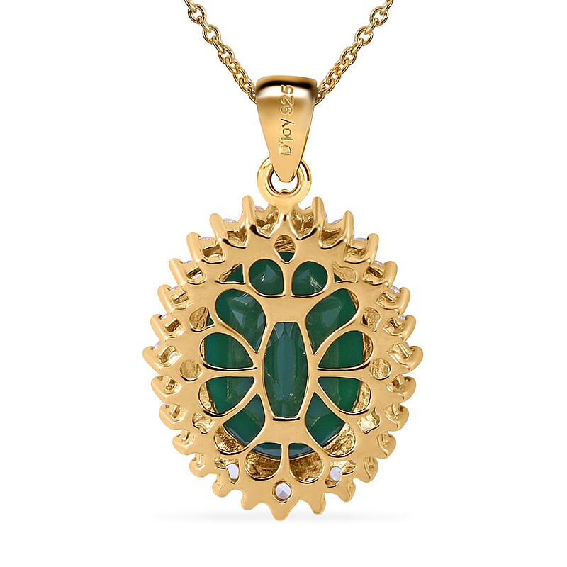 Verde Onyx 8.80 ctw Forest Bloom Pendant Necklace 18 Inches in Vermeil Yellow Gold Over Sterling Silver