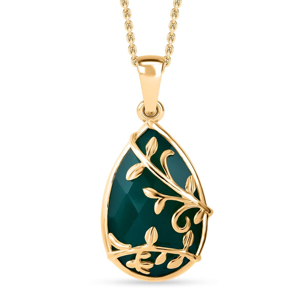 Verde Onyx 14.00 ctw Leafy Oasis Pendant Necklace 20 Inches in 18K Vermeil Yellow Gold Over Sterling Silver image number 0