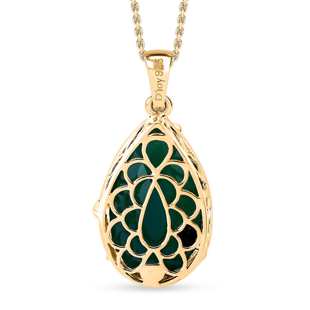 Verde Onyx 14.00 ctw Leafy Oasis Pendant Necklace 20 Inches in 18K Vermeil Yellow Gold Over Sterling Silver