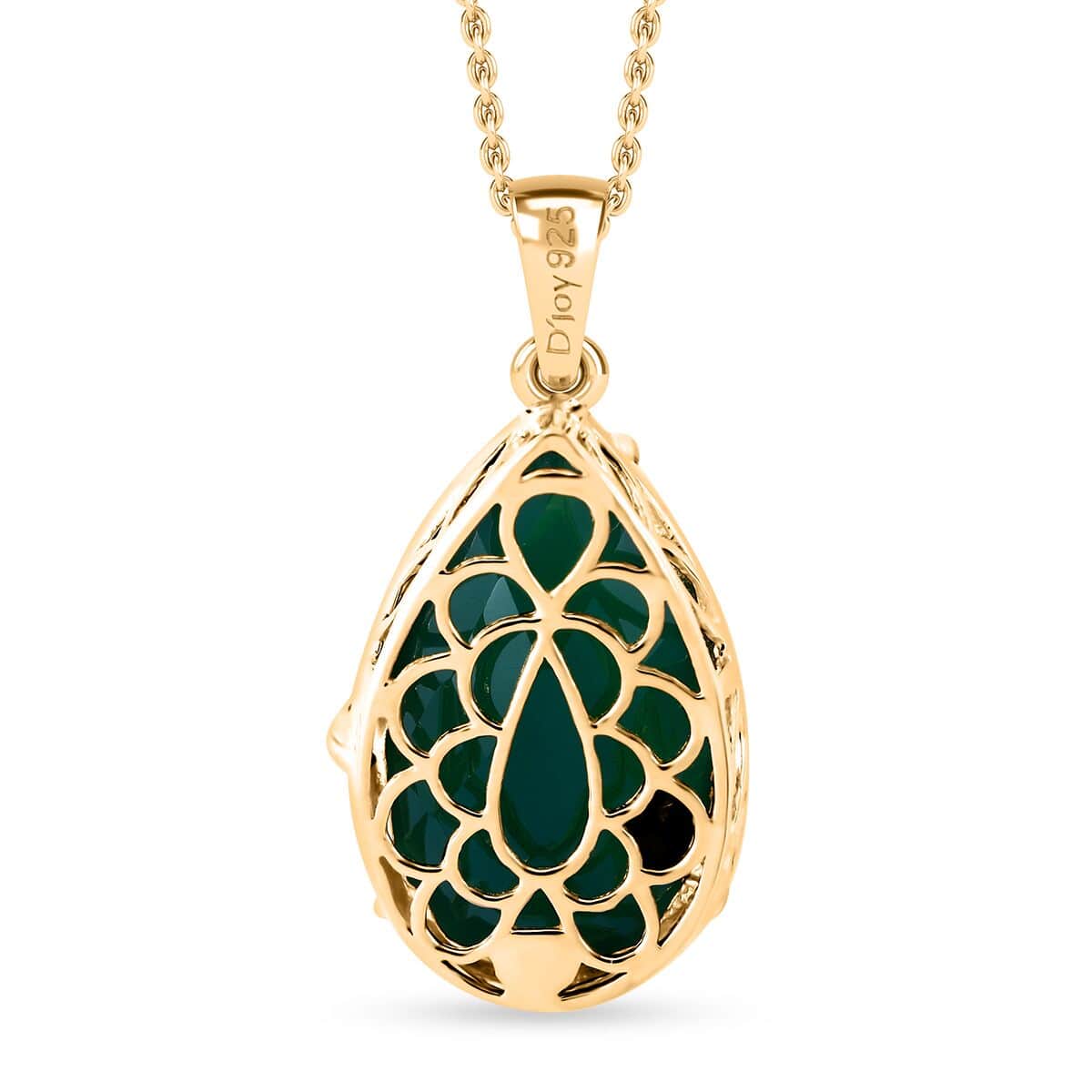 Verde Onyx 14.00 ctw Leafy Oasis Pendant Necklace 20 Inches in 18K Vermeil Yellow Gold Over Sterling Silver image number 3