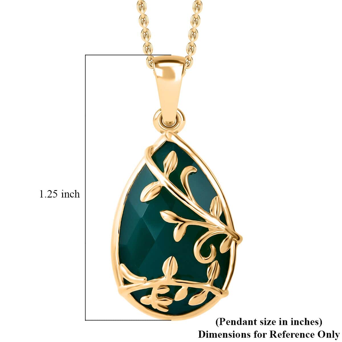 Verde Onyx 14.00 ctw Leafy Oasis Pendant Necklace 20 Inches in 18K Vermeil Yellow Gold Over Sterling Silver image number 4