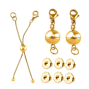 9mm Lobster and Magnetic Lock with 2Inch Each Side Snake Extender Chain with 0.6x5mm Ring and 6mm Adjusting Smooth Beads, 9.3×9.5 mm Push Back (3 Pairs) ION Plated YG Stainless Steel