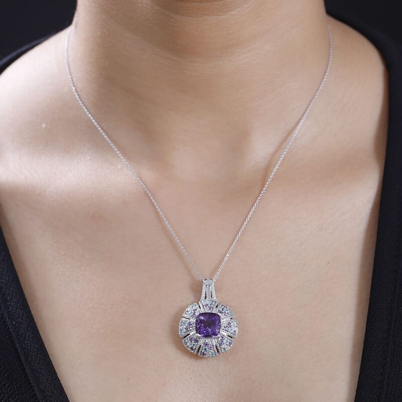 Moroccan Rose 5.65 ctw Floral Pendant Necklace in Rhodium Over Sterling Silver 20 Inches