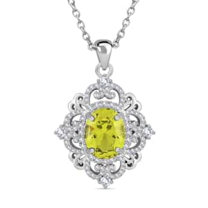 Simulated Peridot and Simulated Diamond 2.80 ctw Pendant Necklace in Silvertone 18 Inches