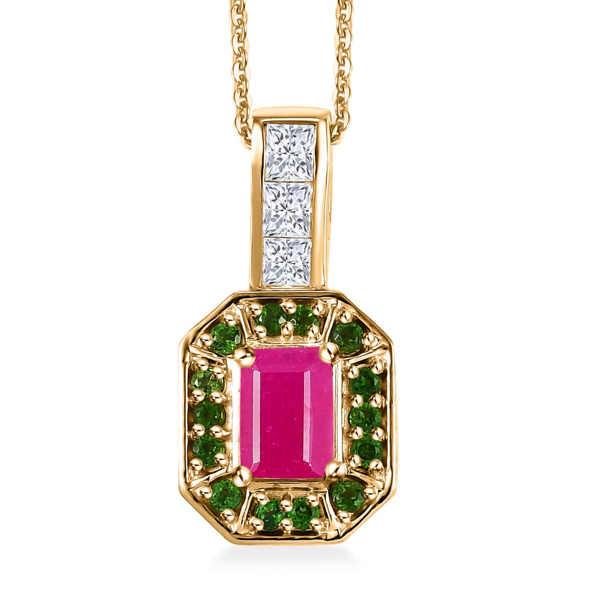 Premium Royal Ruby and Multi Gemstone 2.20 ctw Art Deco Pendant Necklace in 18K Vermeil Yellow Gold Over Sterling Silver 20 Inches image number 0