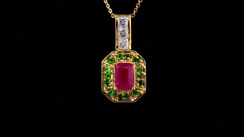 Premium Royal Ruby and Multi Gemstone 2.20 ctw Art Deco Pendant Necklace in 18K Vermeil Yellow Gold Over Sterling Silver 20 Inches