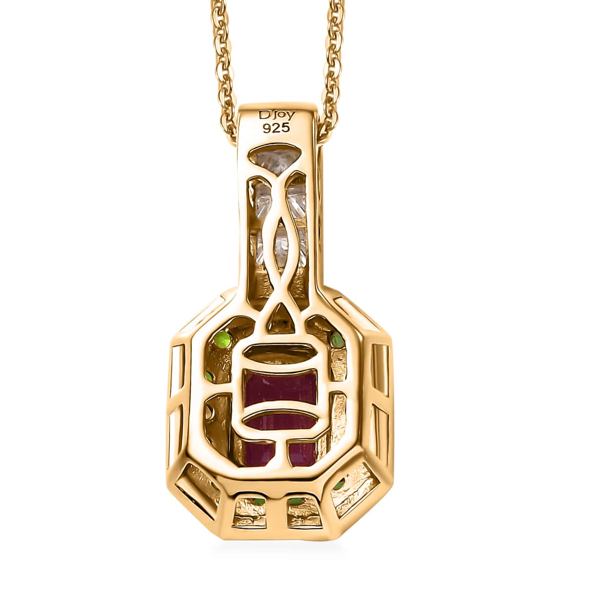 Premium Royal Ruby and Multi Gemstone 2.20 ctw Art Deco Pendant Necklace in 18K Vermeil Yellow Gold Over Sterling Silver 20 Inches image number 4