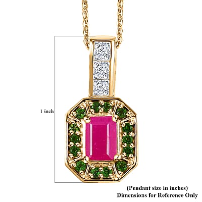Premium Royal Ruby and Multi Gemstone 2.20 ctw Art Deco Pendant Necklace in 18K Vermeil Yellow Gold Over Sterling Silver 20 Inches