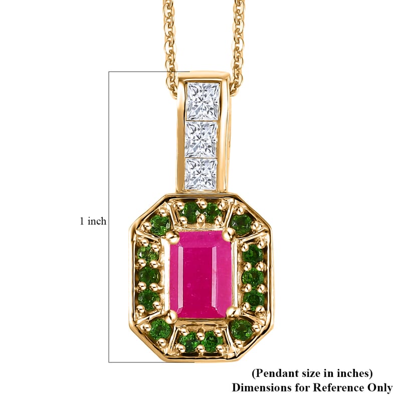 Premium Royal Ruby and Multi Gemstone 2.20 ctw Art Deco Pendant Necklace in 18K Vermeil Yellow Gold Over Sterling Silver 20 Inches