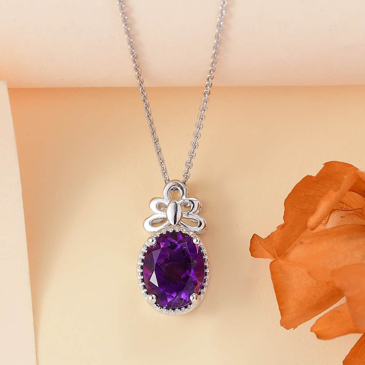 Moroccan Amethyst 2.50 ctw Butterfly Pendant Necklace in Rhodium Over Sterling Silver 20 Inches image number 1