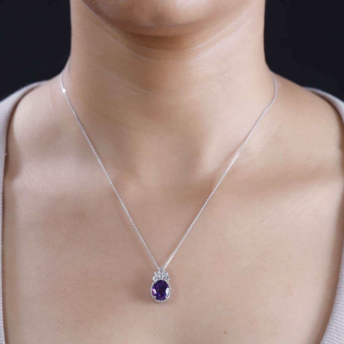 Moroccan Amethyst 2.50 ctw Butterfly Pendant Necklace in Rhodium Over Sterling Silver 20 Inches image number 2