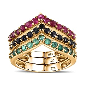 Multi Gemstone 1.74 ctw Set of 3 Ring in Vermeil Yellow Gold Over Sterling Silver (Size 9)