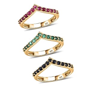 Multi Gemstone 1.74 ctw Set of 3 Ring in Vermeil Yellow Gold Over Sterling Silver (Size 9)
