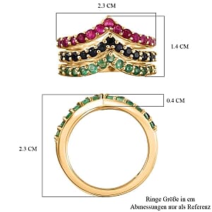 Multi Gemstone 1.74 ctw Set of 3 Ring in Vermeil Yellow Gold Over Sterling Silver (Size 9)