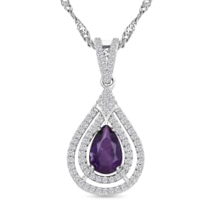 Amethyst and Simulated Diamond 2.20 ctw Pendant Necklace in Silvertone 18 Inches