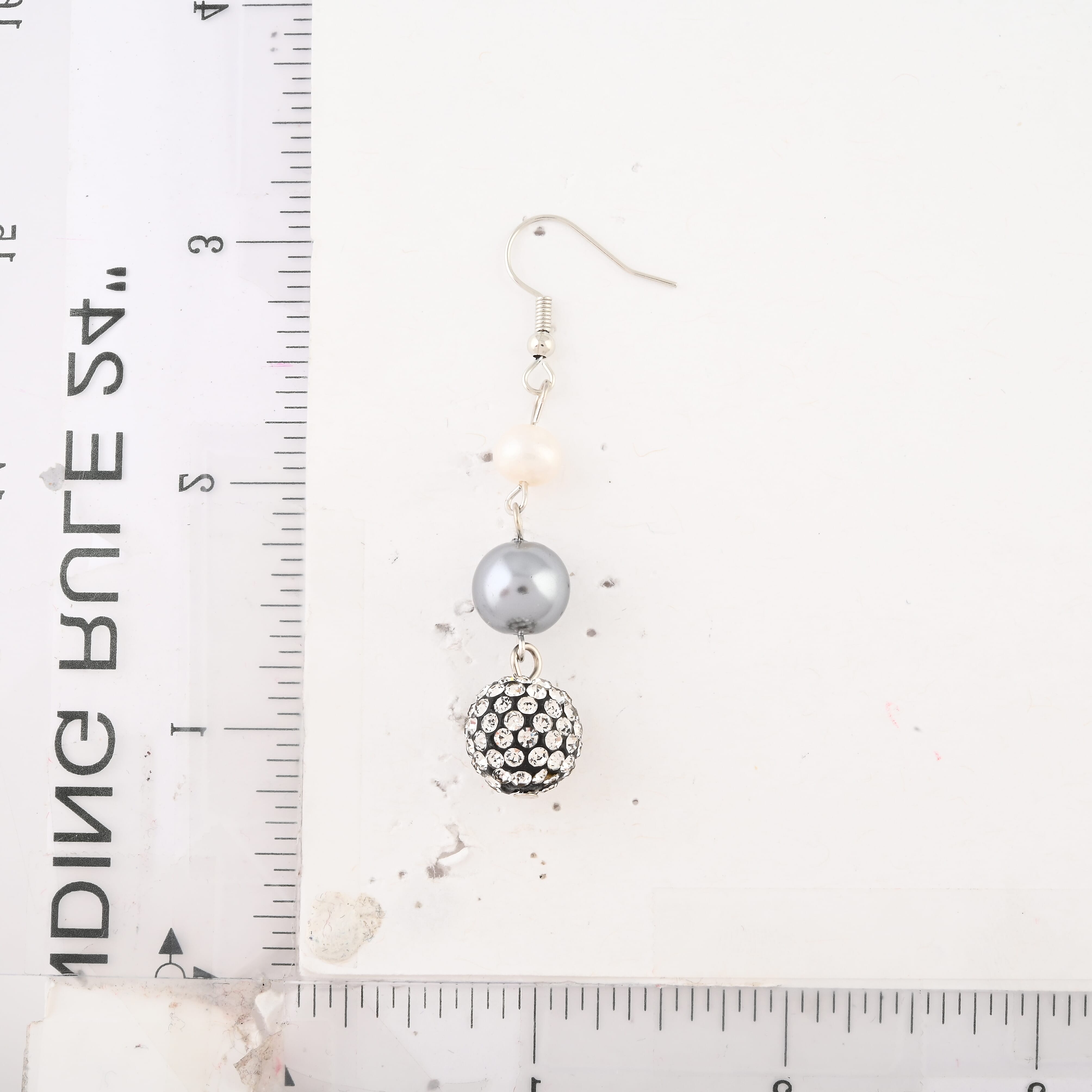 Set of 3, Frewsh Water Pearl and Simulated Diamond 18.75 ctw Necklace and Bracelet (8.00In) and Earrings in Silvertone 18 Inches