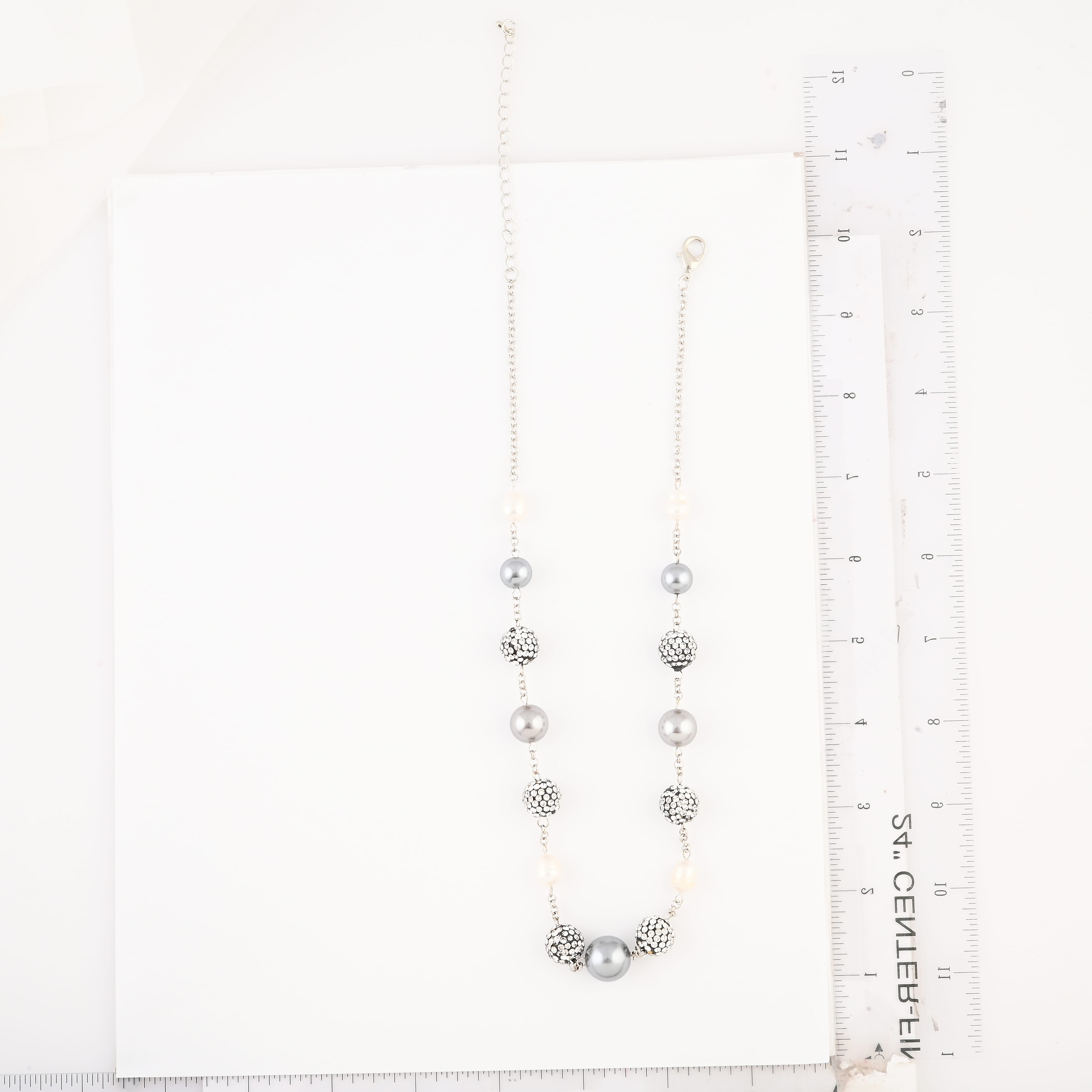 Set of 3, Frewsh Water Pearl and Simulated Diamond 18.75 ctw Necklace and Bracelet (8.00In) and Earrings in Silvertone 18 Inches