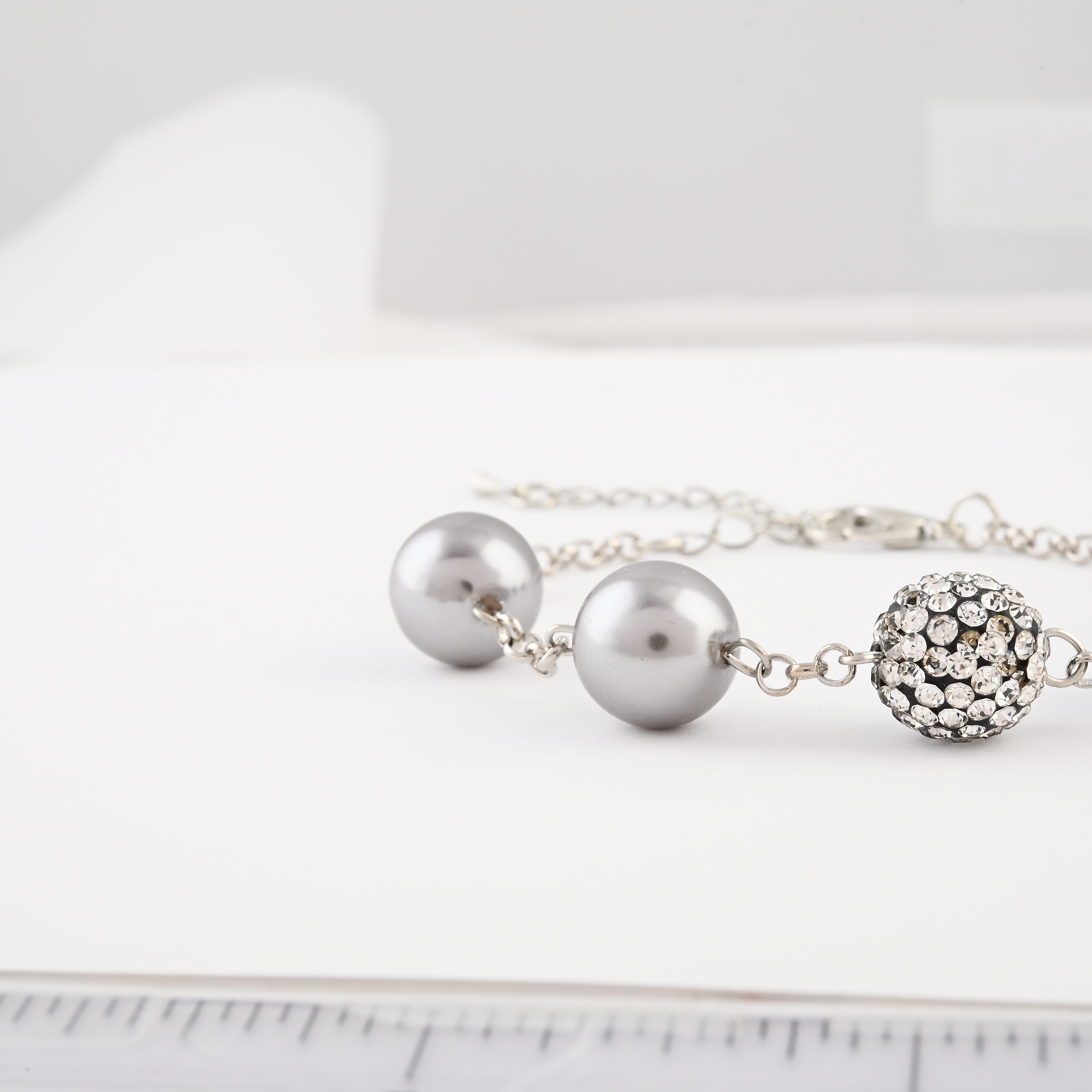 Set of 3, Frewsh Water Pearl and Simulated Diamond 18.75 ctw Necklace and Bracelet (8.00In) and Earrings in Silvertone 18 Inches