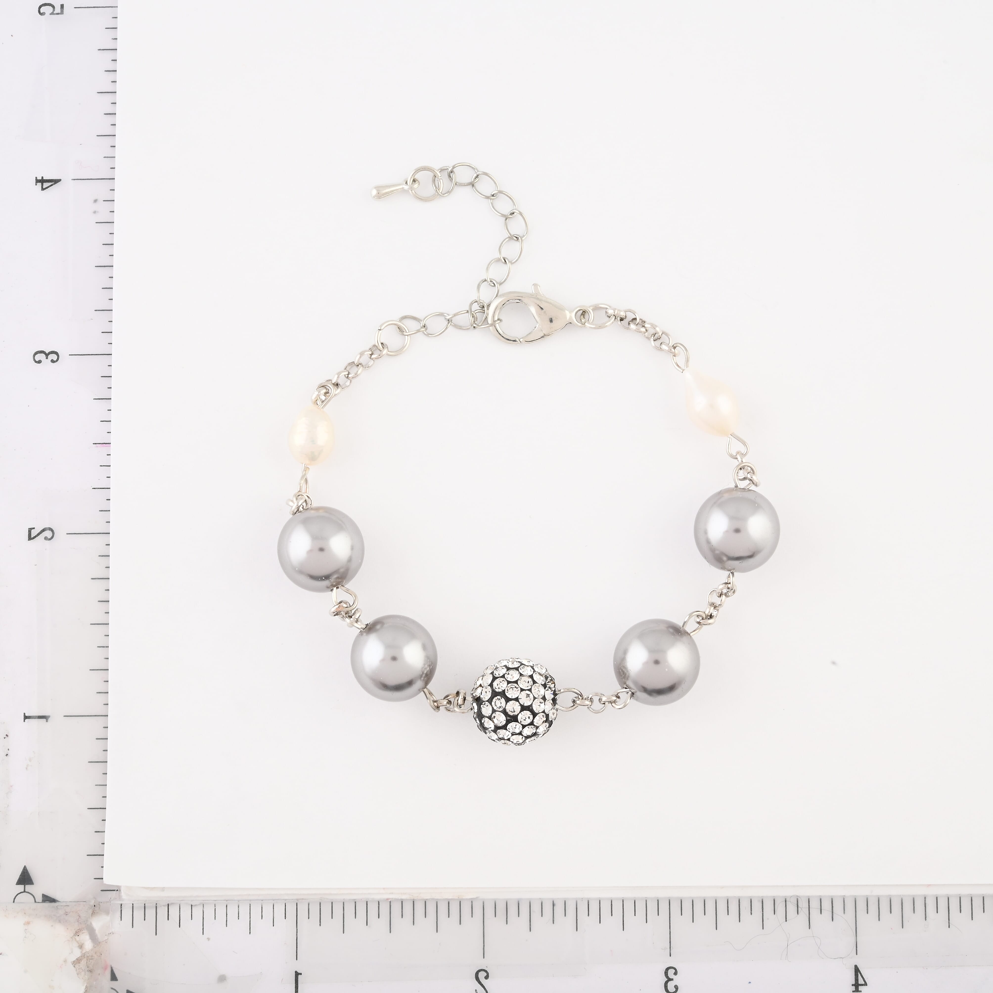 Set of 3, Frewsh Water Pearl and Simulated Diamond 18.75 ctw Necklace and Bracelet (8.00In) and Earrings in Silvertone 18 Inches
