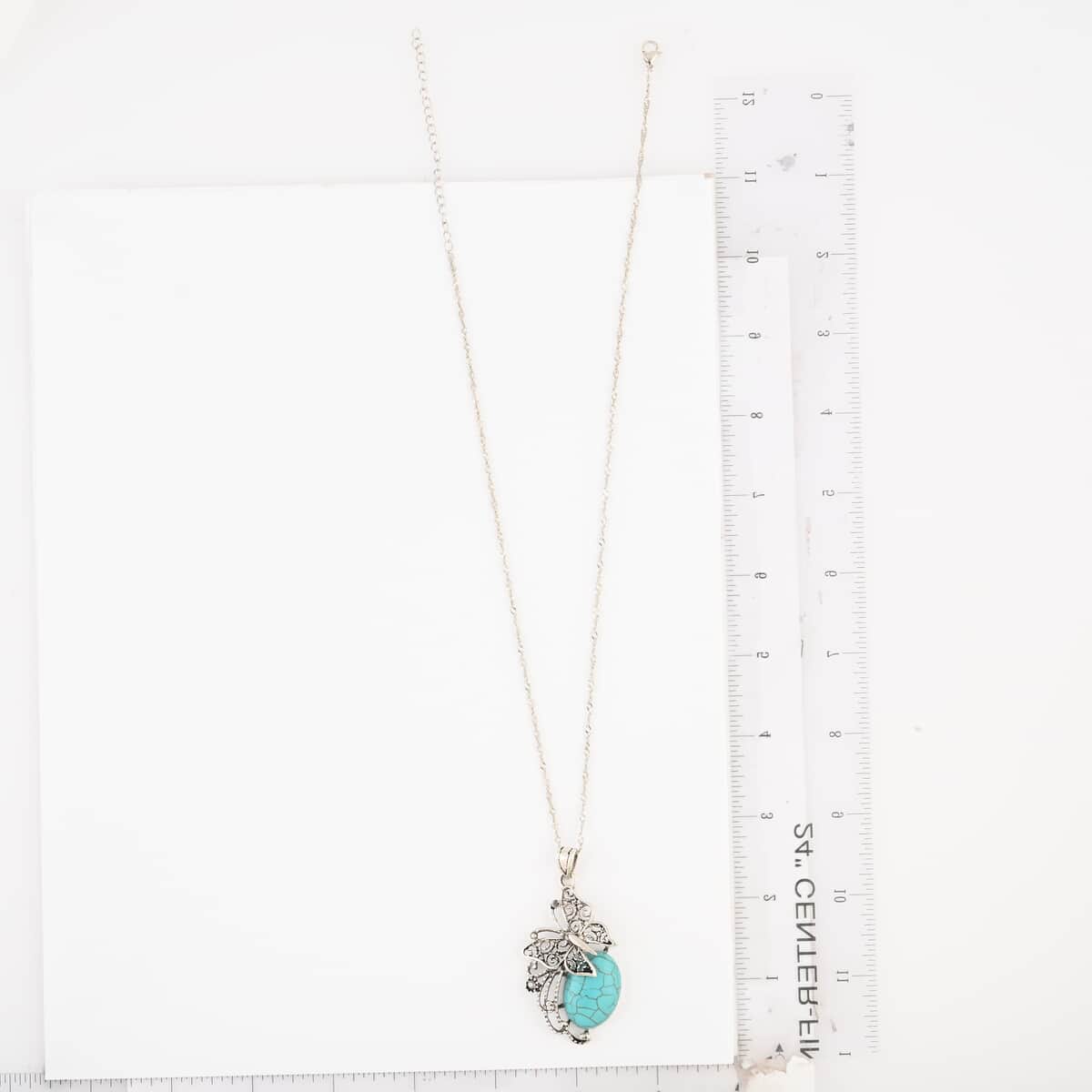 Turquoise 35.00 ctw Earrings and Pendant Necklace in Silvertone 18 Inches image number 5