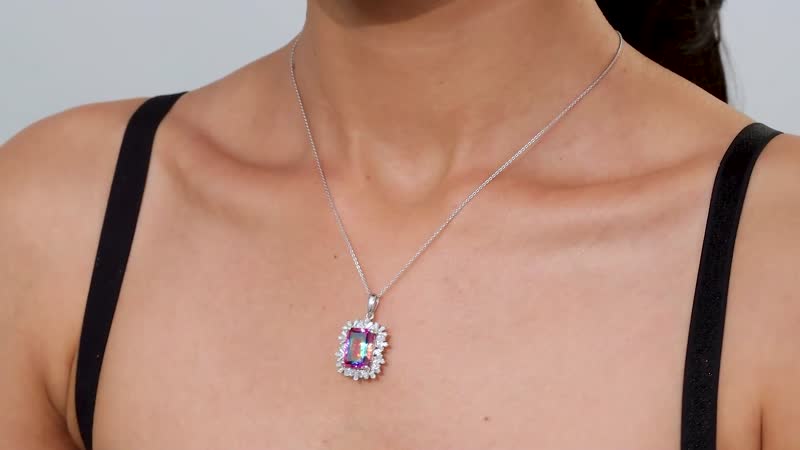 Nebula Quartz Doublet and Moissanite 8.85 ctw Cosmic Ray Pendant Necklace in Rhodium Over Sterling Silver 20 Inches