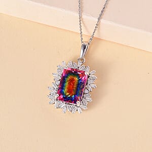 Nebula Quartz Doublet and Moissanite 8.85 ctw Cosmic Ray Pendant Necklace in Rhodium Over Sterling Silver 20 Inches