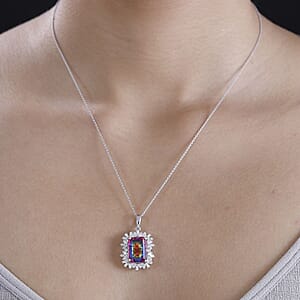Nebula Quartz Doublet and Moissanite 8.85 ctw Cosmic Ray Pendant Necklace in Rhodium Over Sterling Silver 20 Inches