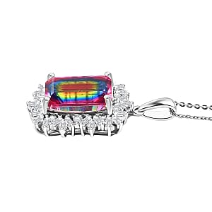 Nebula Quartz Doublet and Moissanite 8.85 ctw Cosmic Ray Pendant Necklace in Rhodium Over Sterling Silver 20 Inches