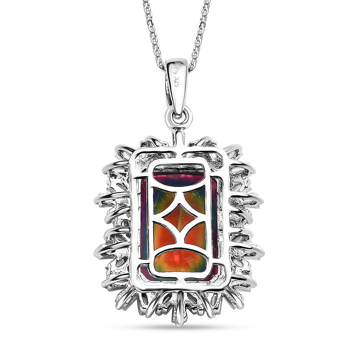 Nebula Quartz Doublet and Moissanite 8.85 ctw Cosmic Ray Pendant Necklace in Rhodium Over Sterling Silver 20 Inches