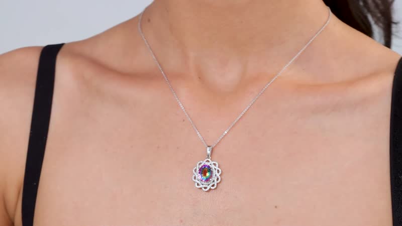 Nebula Quartz Doublet and Moissanite 4.65 ctw Eternal Spectrum Pendant Necklace in Rhodium Over Sterling Silver 20 Inches