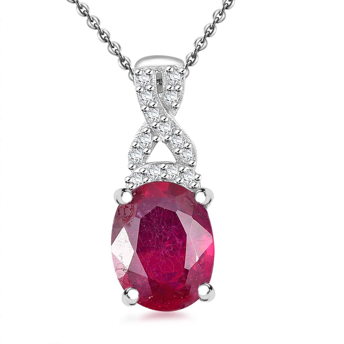 Premium Niassa Ruby (FF) and White Zircon 2.75 ctw Infinity Pendant Necklace in Rhodium Over Sterling Silver 20 Inches image number 0