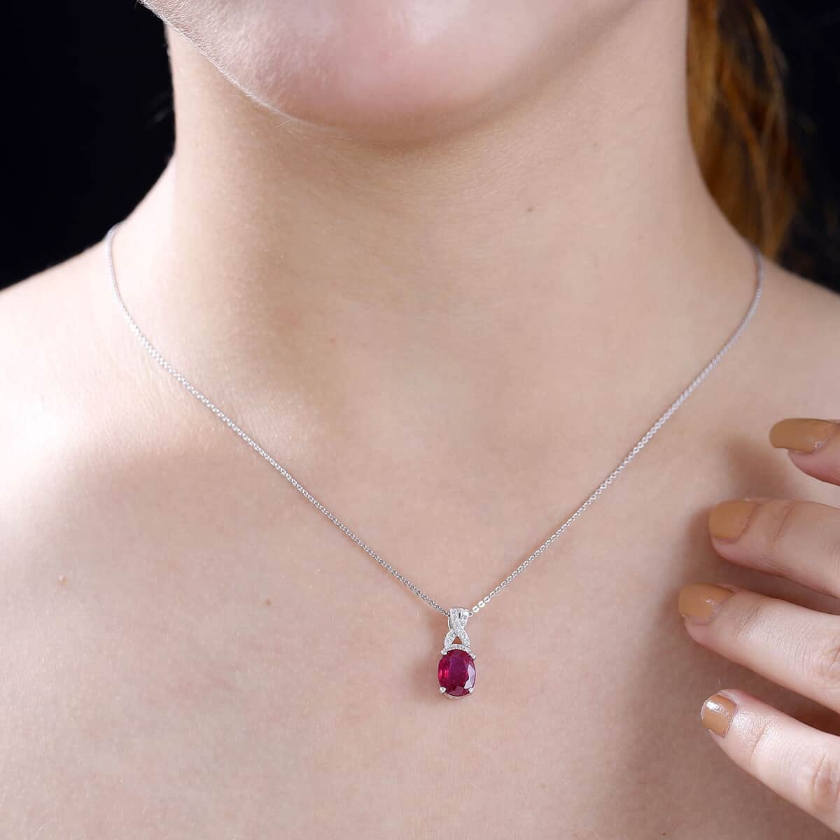 Premium Niassa Ruby (FF) and White Zircon 2.75 ctw Infinity Pendant Necklace in Rhodium Over Sterling Silver 20 Inches image number 2