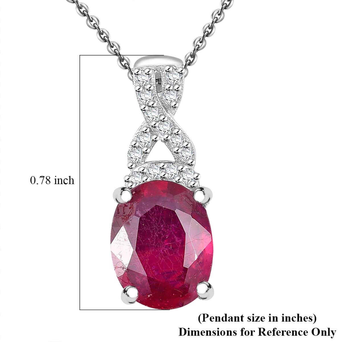 Premium Niassa Ruby (FF) and White Zircon 2.75 ctw Infinity Pendant Necklace in Rhodium Over Sterling Silver 20 Inches image number 5