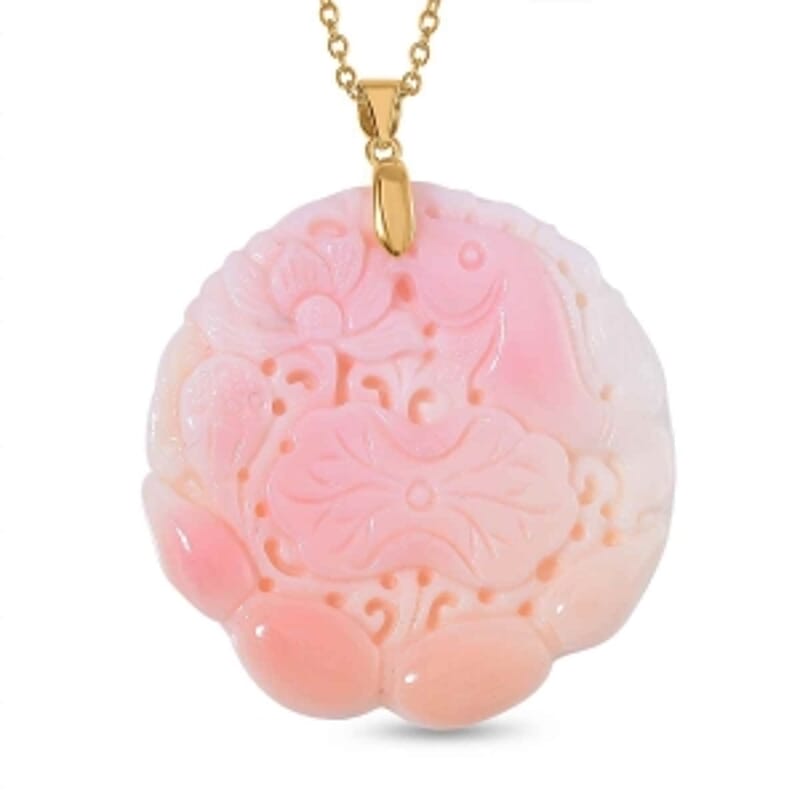 Pink Conch Shell Carved Phoenix Pendant 90.00 ctw Necklace in Vermeil YG Over Sterling Silver (20 Inches)