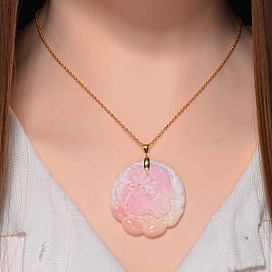 Pink Conch Shell Carved Phoenix Pendant 90.00 ctw Necklace in Vermeil YG Over Sterling Silver (20 Inches)