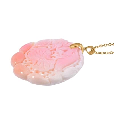Pink Conch Shell Carved Phoenix Pendant 90.00 ctw Necklace in Vermeil YG Over Sterling Silver (20 Inches)