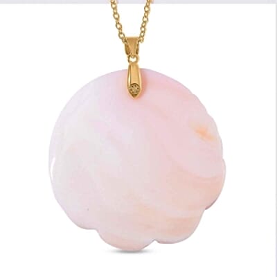 Pink Conch Shell Carved Phoenix Pendant 90.00 ctw Necklace in Vermeil YG Over Sterling Silver (20 Inches)