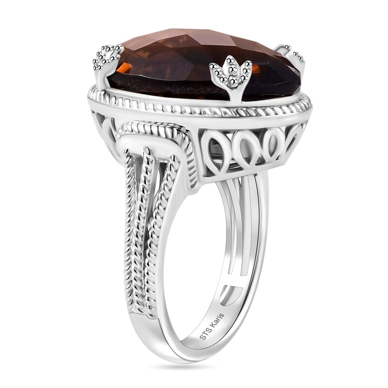 Karis Checkerboard Cut Brazilian Smoky Quartz 41.70 ctw Earrings, Ring (Size 7.0), Pendant in Platinum Bond with Stainless Steel Necklace 20 Inches