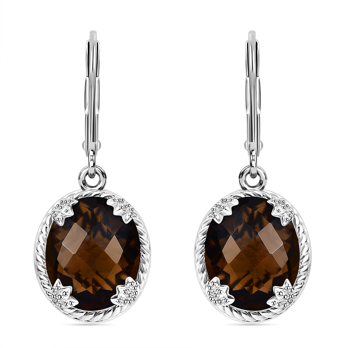 Karis Checkerboard Cut Brazilian Smoky Quartz 41.70 ctw Earrings, Ring (Size 7.0), Pendant in Platinum Bond with Stainless Steel Necklace 20 Inches
