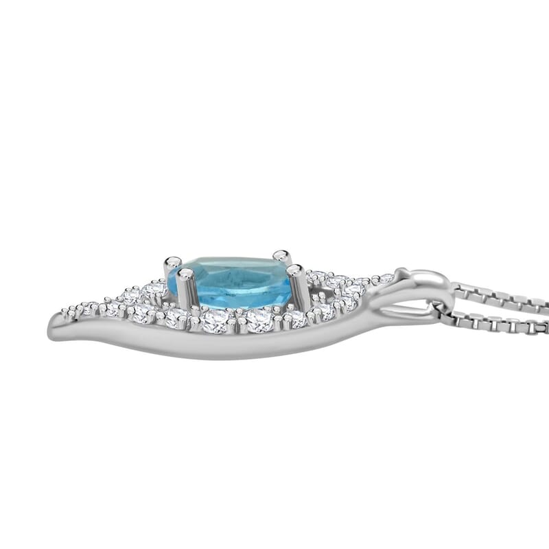 Blue Topaz and Simulated Diamond 1.70 ctw Pendant Necklace in Sterling Silver 18 Inches