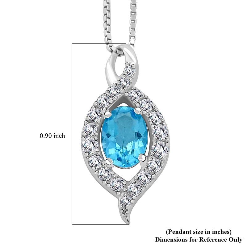 Blue Topaz and Simulated Diamond 1.70 ctw Pendant Necklace in Sterling Silver 18 Inches