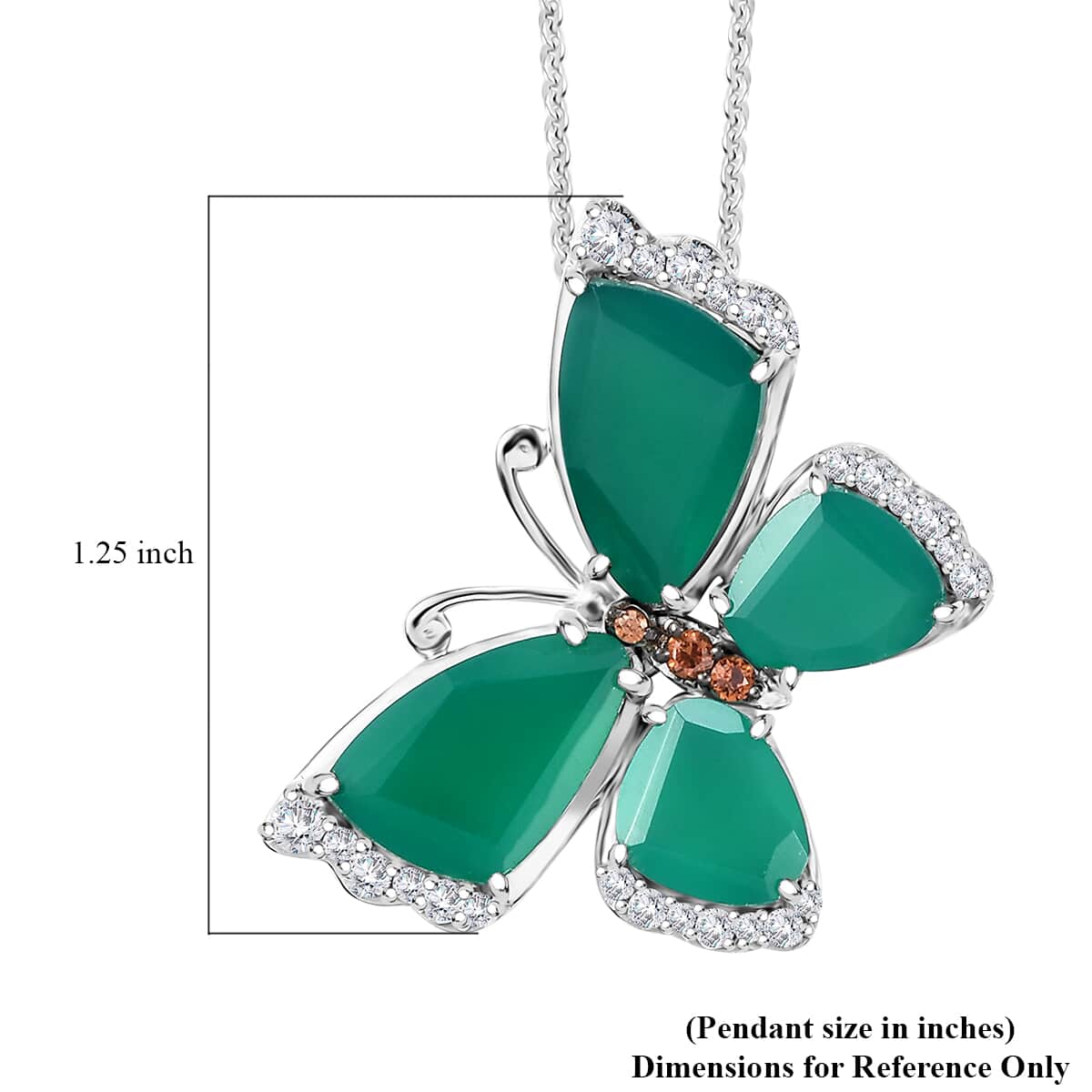 Verde Onyx, Brown and White Zircon 14.80 ctw Butterfly Pendant Necklace in Rhodium Over Sterling Silver 20 Inches image number 6