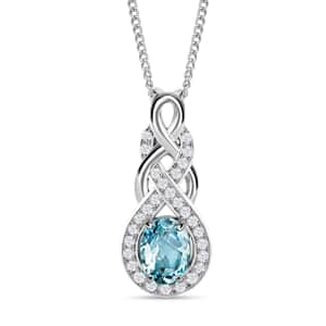 Blue Topaz and Simulated Diamond 1.65 ctw Pendant Necklace in Sterling Silver 18 Inches